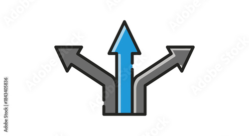 direction arrows icon showing three different paths simple flat vector illustration symbolizing choice decision making and strategic planning