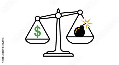 financial risk and reward concept with dollar sign and bomb on balance scale illustrating investment danger for economics presentations