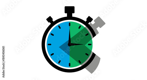 flat stopwatch icon with overlapping blue and green sections showing fast countdown and time management concept for productivity and deadlines