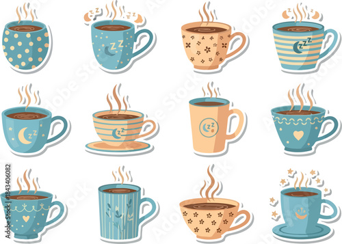 Colorful Collection of Decorative Coffee and Tea Cups with Whimsical Designs