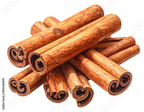 Close-Up Cinnamon Sticks Isolated Transparent Background.