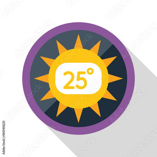 Sun icon displaying 25 degrees celsius for weather temperature forecast