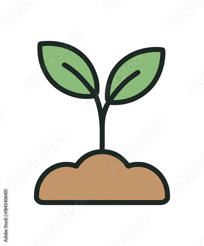 Flat vector illustration of small plant sprouting simple soil base soft rounded shapes clean outline wellness and mindfulness style