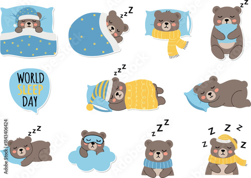 Adorable Sleeping Bears Illustration Collection for Sleep Day Celebration