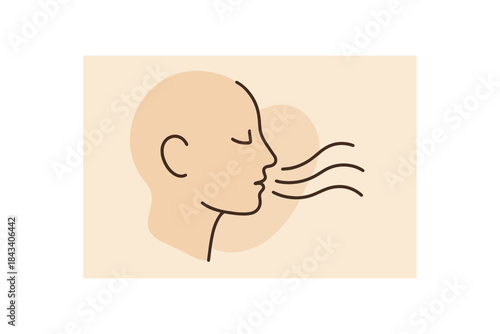 Flat vector illustration of breathing lines abstract face profile soft rounded shapes clean outline wellness and mindfulness style