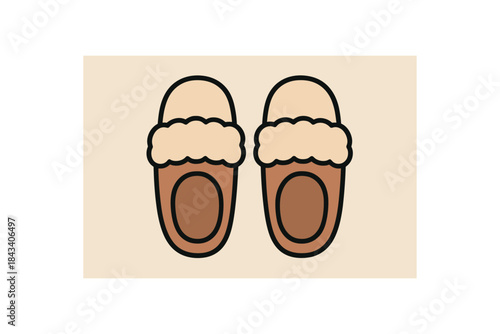 Flat vector illustration of cozy slippers side by side soft rounded shapes clean outline wellness and mindfulness style