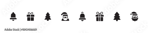 Christmas icons with bell gift box christmas tree and santa claus for holiday celebration design