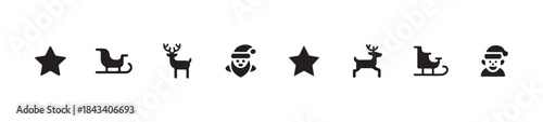 Christmas icons including star sleigh reindeer santa claus and elf for festive season design