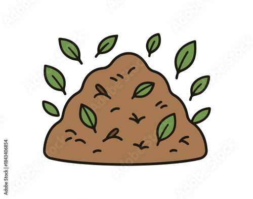 Flat vector illustration of compost heap simple mound with leaves soft rounded shapes clean outline zero waste eco lifestyle style