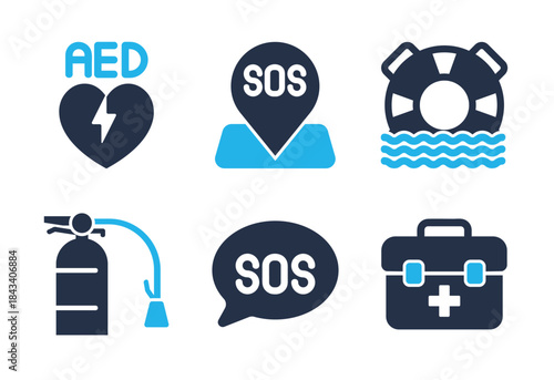 Emergency and Safety icon set. Solid glyph series icons