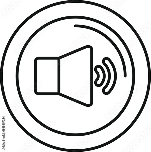 Speaker icon with sound waves inside a circular button frame