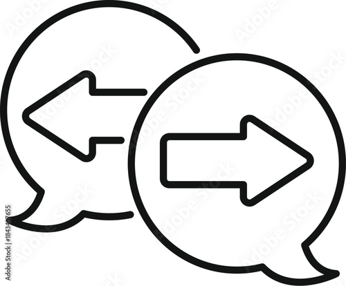 Two overlapping speech bubbles containing opposing arrows, illustrating conversation feedback