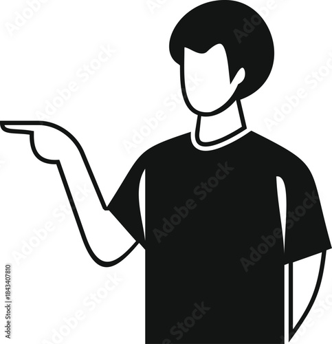 Person illustration with a blank face pointing finger sideways, indicating information or showing direction
