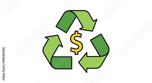 green recycling arrows circling dollar symbol illustrating sustainable finance circular economy investment and profitable eco friendly business