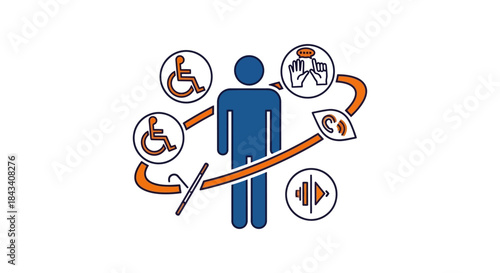 inclusive accessibility icon of diverse disabilities around human figure illustrating universal design assistive technology and equal access