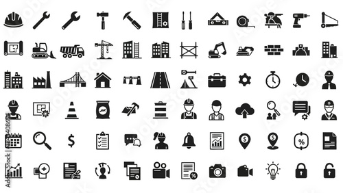 Digital Vector Icons Collection for Construction, Industry, and Workplace Management