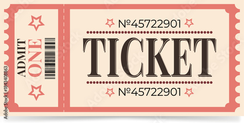 Vintage Admit One Ticket Icon  Retro Event Ticket Template