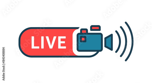 live streaming icon with camera and broadcast signal flat vector button design for video stream interface webinar social media