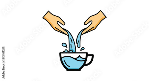minimalist illustration of two hands pouring flowing water into a cup symbolizing giving support mental health care and emotional wellbeing