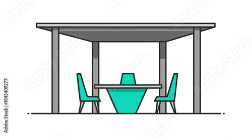 modern outdoor dining table and chairs under minimalist pergola flat vector illustration for backyard patio terrace garden design