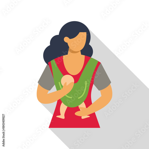 Woman carrying an infant in front with a baby carrier
