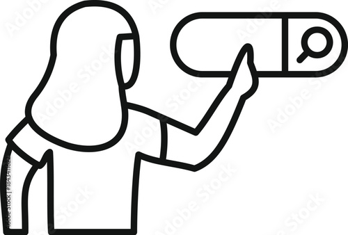 Woman interacting with an internet search bar icon for digital information