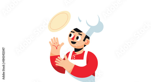 Cartoon chef tossing dough