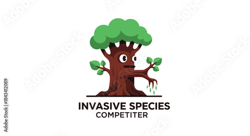 Cartoon tree with face and "Invasive Species Competiter" text