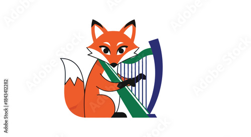 A cartoon fox plays a harp