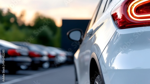 Gleaming White SUV at Sunset, Parked Among Other Cars