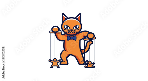 Cat marionette controlling puppet people