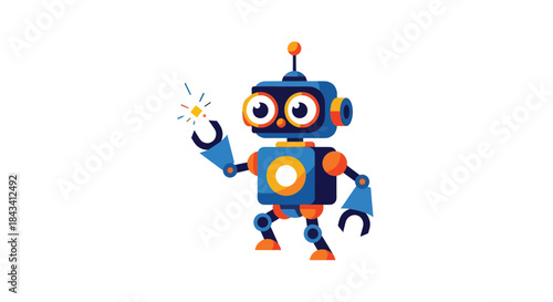 Cartoon robot with a blue body and orange accents