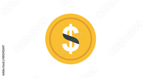 Gold coin with dollar sign crossed by dark ribbon