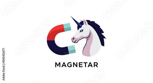 Stylish logo Unicorn head encircled by a horseshoe magnet