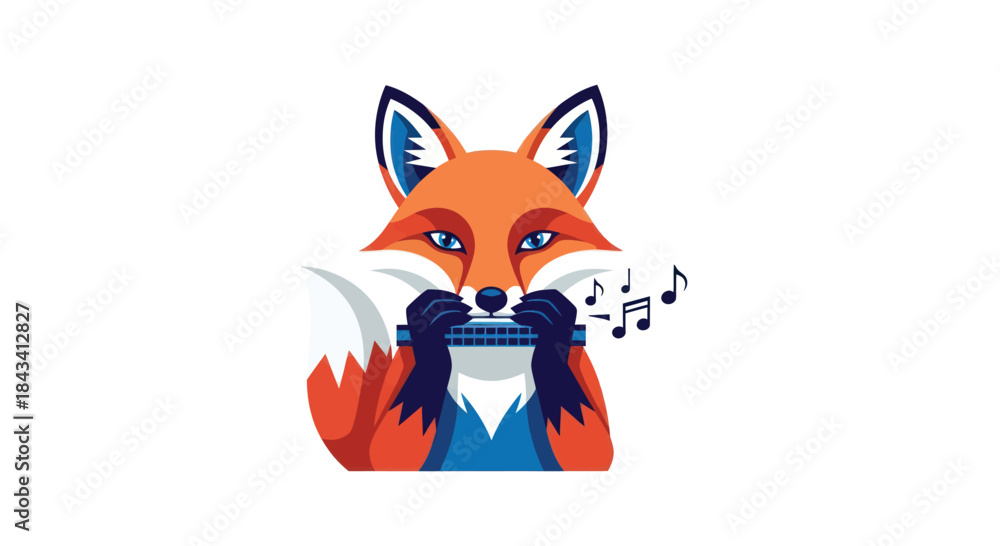 Obraz premium Geometric fox plays harmonica