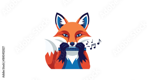 Geometric fox plays harmonica