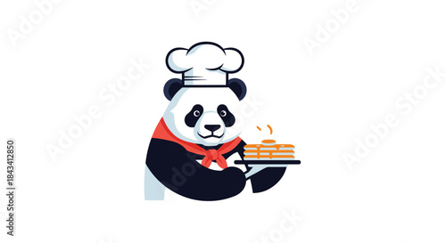 Panda chef serving pancakes