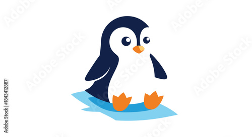 Cartoon penguin sitting on ice