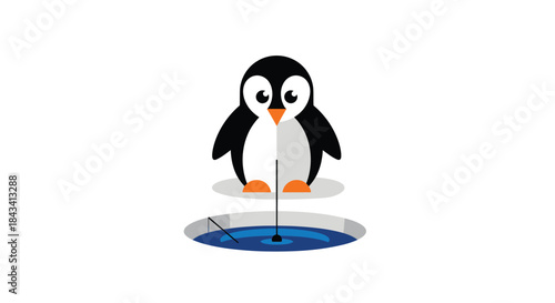 Cartoon penguin fishing