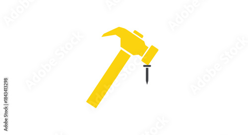 Yellow stylized hammer hitting a nail