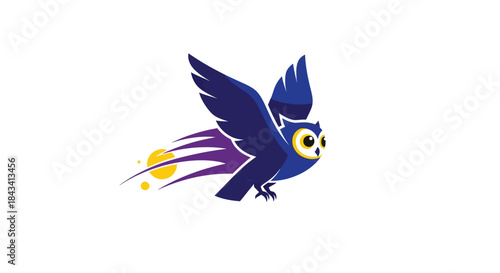 Stylized owl soars with tail trails