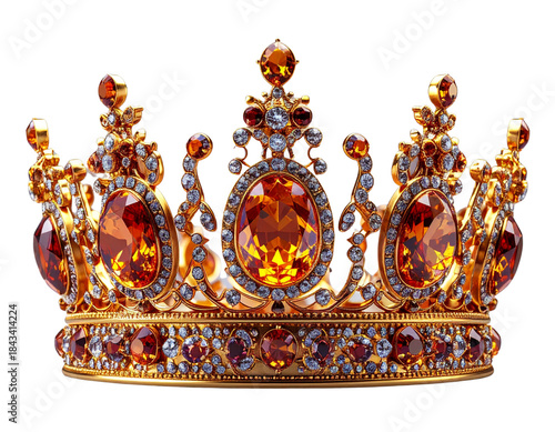 Luxurious Amber Crown with Diamonds Transparent Background.