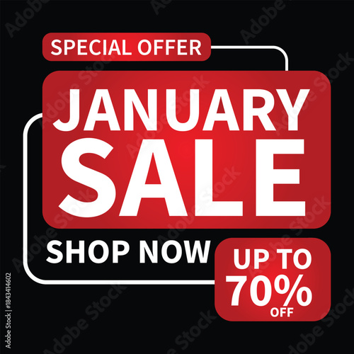 special offer january sale shop now text for special offer upto 70% off, red and black background