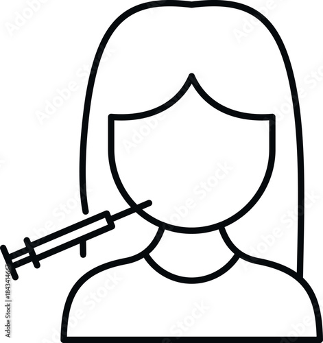 Woman's minimalist line art icon showing a cosmetic injection into her face