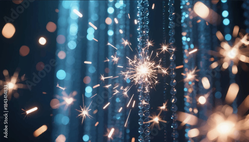 Illustration small bright sparks falling smoothly and creating a shimmering curtain of technological sparks. Vector graphics. EPS_02.