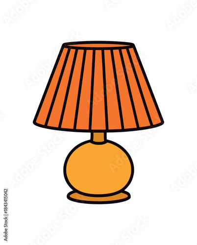 Flat vector illustration of bright decorative table lamp with bold pleated shade rounded base clean outline