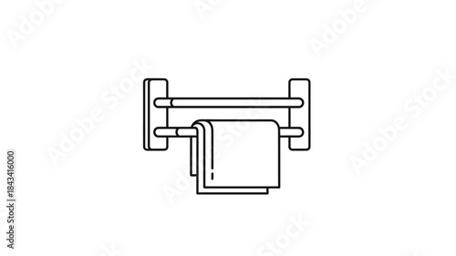 Simple line drawing of a towel rack with a folded towel on it