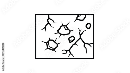 Abstract black and white line drawing depicting fractured shapes and branching lines