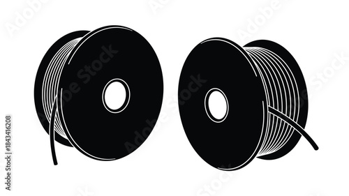 Two black spools of wire a simple graphic illustration in monochrome