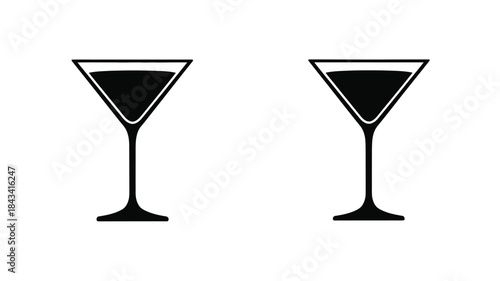 Two elegant martini glasses depicted in a simple black and white graphic